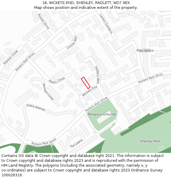 18, WICKETS END, SHENLEY, RADLETT, WD7 9EX: Location map and indicative extent of plot