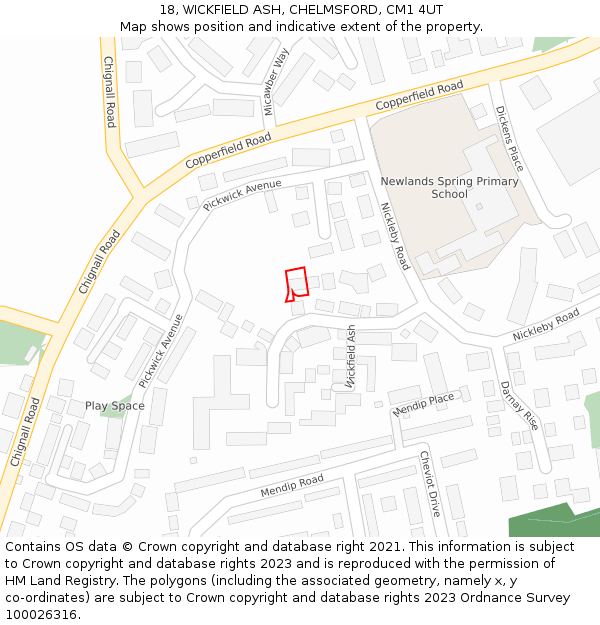 18, WICKFIELD ASH, CHELMSFORD, CM1 4UT: Location map and indicative extent of plot