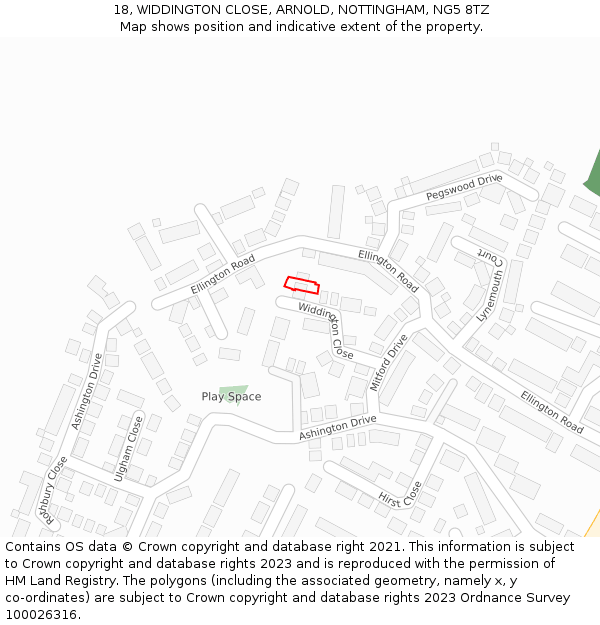 18, WIDDINGTON CLOSE, ARNOLD, NOTTINGHAM, NG5 8TZ: Location map and indicative extent of plot