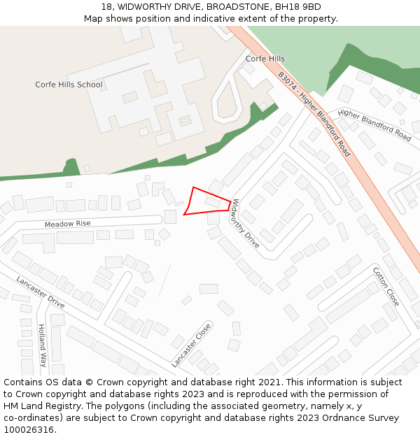 18, WIDWORTHY DRIVE, BROADSTONE, BH18 9BD: Location map and indicative extent of plot