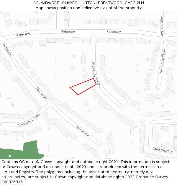 18, WIDWORTHY HAYES, HUTTON, BRENTWOOD, CM13 2LN: Location map and indicative extent of plot