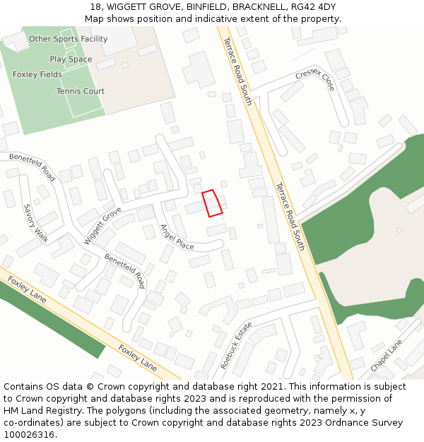 18, WIGGETT GROVE, BINFIELD, BRACKNELL, RG42 4DY: Location map and indicative extent of plot