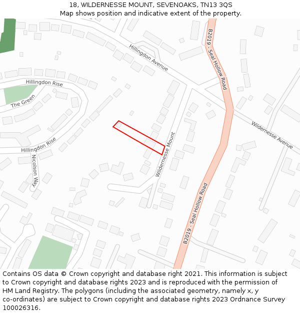 18, WILDERNESSE MOUNT, SEVENOAKS, TN13 3QS: Location map and indicative extent of plot