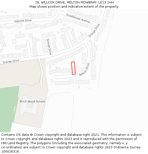 18, WILLCOX DRIVE, MELTON MOWBRAY, LE13 1HH: Location map and indicative extent of plot