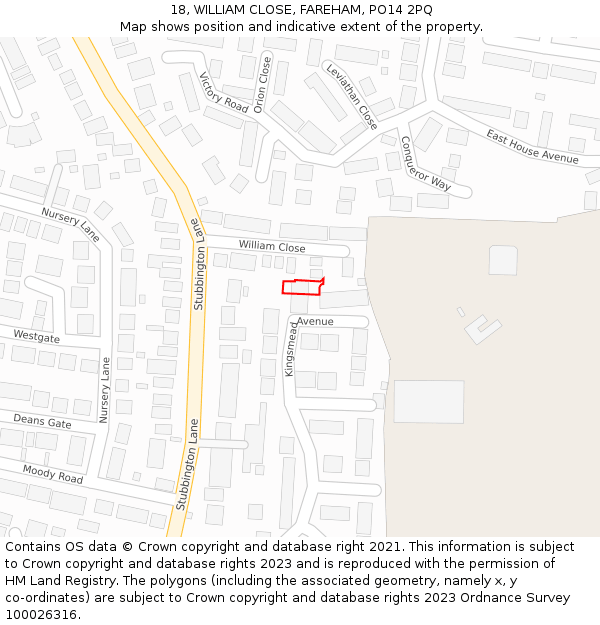 18, WILLIAM CLOSE, FAREHAM, PO14 2PQ: Location map and indicative extent of plot