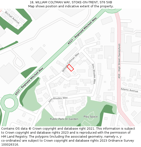 18, WILLIAM COLTMAN WAY, STOKE-ON-TRENT, ST6 5XB: Location map and indicative extent of plot