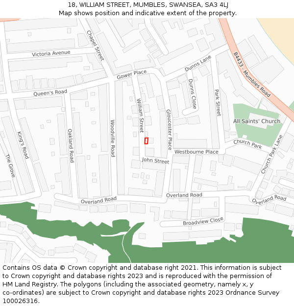 18, WILLIAM STREET, MUMBLES, SWANSEA, SA3 4LJ: Location map and indicative extent of plot