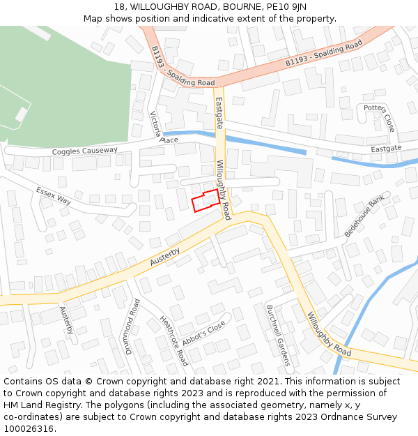 18, WILLOUGHBY ROAD, BOURNE, PE10 9JN: Location map and indicative extent of plot