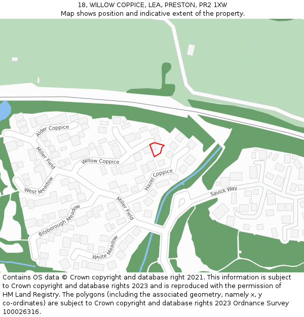 18, WILLOW COPPICE, LEA, PRESTON, PR2 1XW: Location map and indicative extent of plot