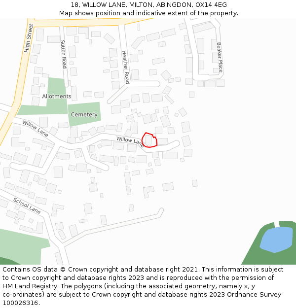 18, WILLOW LANE, MILTON, ABINGDON, OX14 4EG: Location map and indicative extent of plot