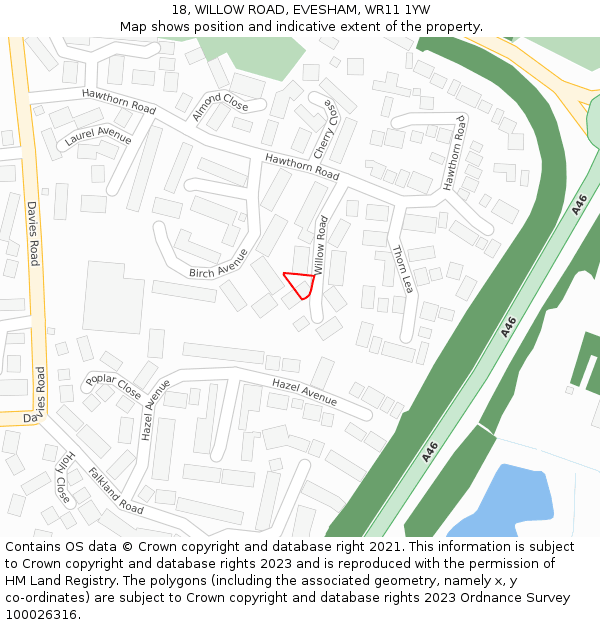 18, WILLOW ROAD, EVESHAM, WR11 1YW: Location map and indicative extent of plot