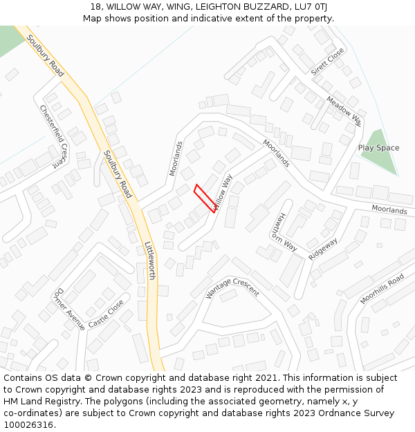 18, WILLOW WAY, WING, LEIGHTON BUZZARD, LU7 0TJ: Location map and indicative extent of plot