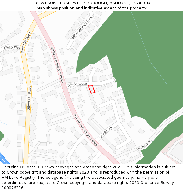 18, WILSON CLOSE, WILLESBOROUGH, ASHFORD, TN24 0HX: Location map and indicative extent of plot