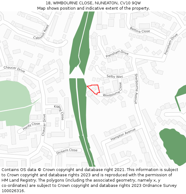 18, WIMBOURNE CLOSE, NUNEATON, CV10 9QW: Location map and indicative extent of plot