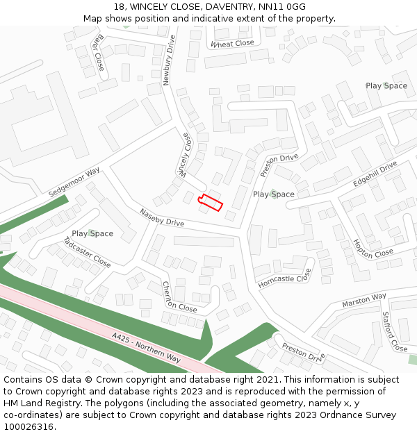 18, WINCELY CLOSE, DAVENTRY, NN11 0GG: Location map and indicative extent of plot