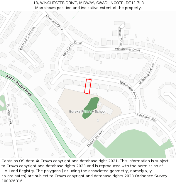 18, WINCHESTER DRIVE, MIDWAY, SWADLINCOTE, DE11 7LR: Location map and indicative extent of plot