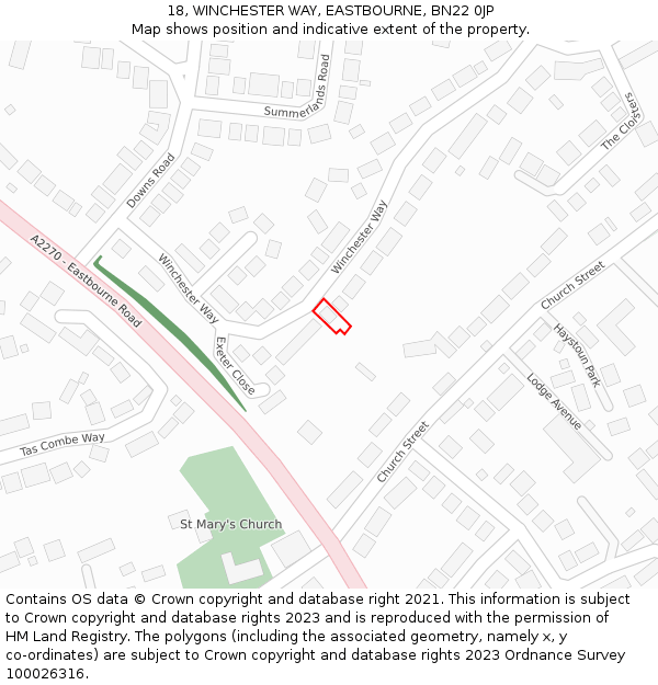 18, WINCHESTER WAY, EASTBOURNE, BN22 0JP: Location map and indicative extent of plot