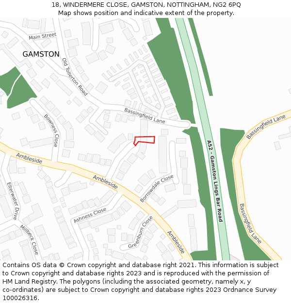 18, WINDERMERE CLOSE, GAMSTON, NOTTINGHAM, NG2 6PQ: Location map and indicative extent of plot