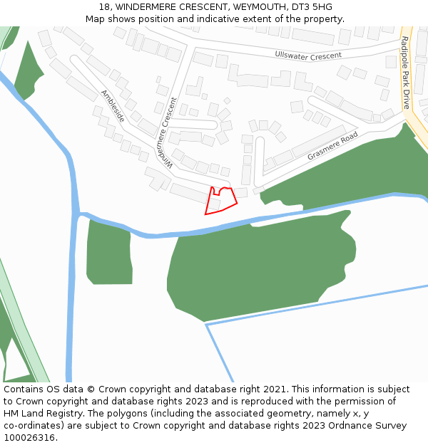 18, WINDERMERE CRESCENT, WEYMOUTH, DT3 5HG: Location map and indicative extent of plot