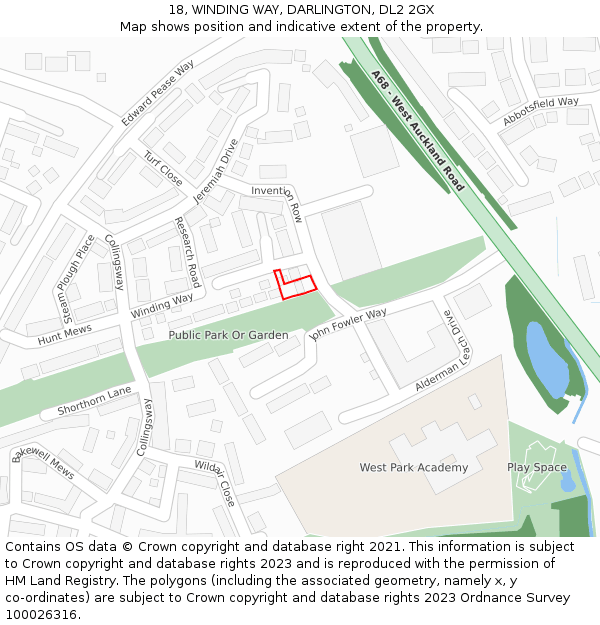 18, WINDING WAY, DARLINGTON, DL2 2GX: Location map and indicative extent of plot