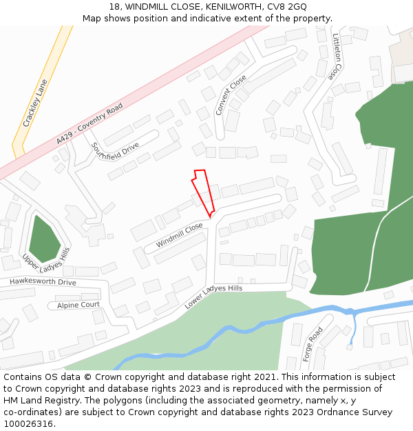 18, WINDMILL CLOSE, KENILWORTH, CV8 2GQ: Location map and indicative extent of plot