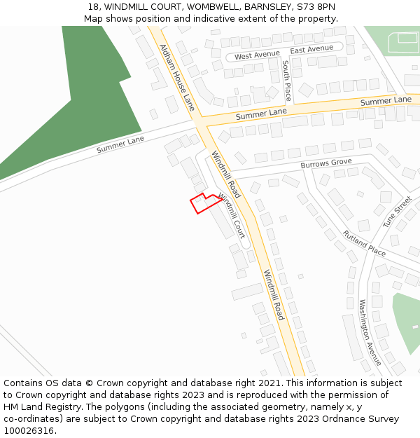 18, WINDMILL COURT, WOMBWELL, BARNSLEY, S73 8PN: Location map and indicative extent of plot