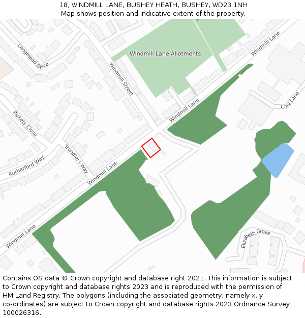 18, WINDMILL LANE, BUSHEY HEATH, BUSHEY, WD23 1NH: Location map and indicative extent of plot