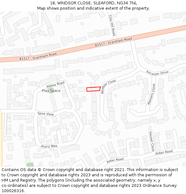 18, WINDSOR CLOSE, SLEAFORD, NG34 7NL: Location map and indicative extent of plot