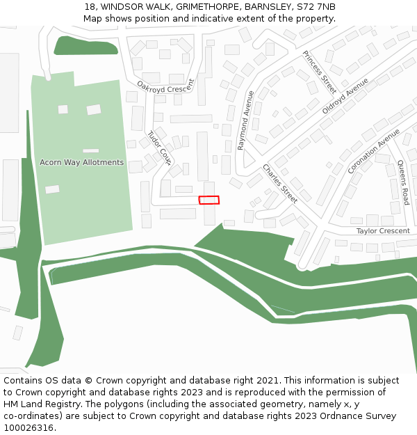 18, WINDSOR WALK, GRIMETHORPE, BARNSLEY, S72 7NB: Location map and indicative extent of plot