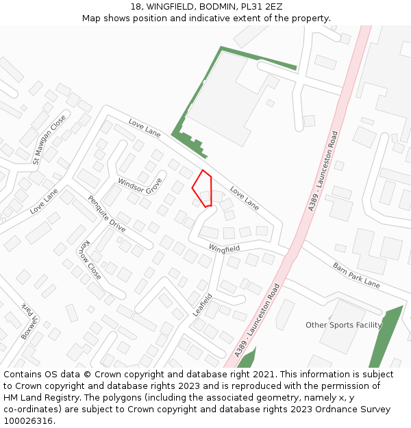 18, WINGFIELD, BODMIN, PL31 2EZ: Location map and indicative extent of plot