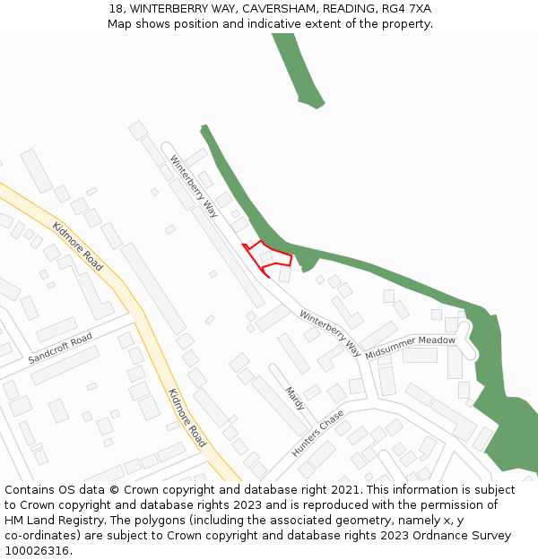 18, WINTERBERRY WAY, CAVERSHAM, READING, RG4 7XA: Location map and indicative extent of plot