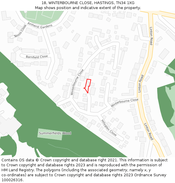 18, WINTERBOURNE CLOSE, HASTINGS, TN34 1XG: Location map and indicative extent of plot