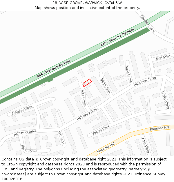 18, WISE GROVE, WARWICK, CV34 5JW: Location map and indicative extent of plot
