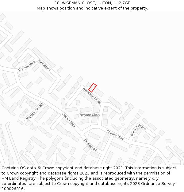 18, WISEMAN CLOSE, LUTON, LU2 7GE: Location map and indicative extent of plot