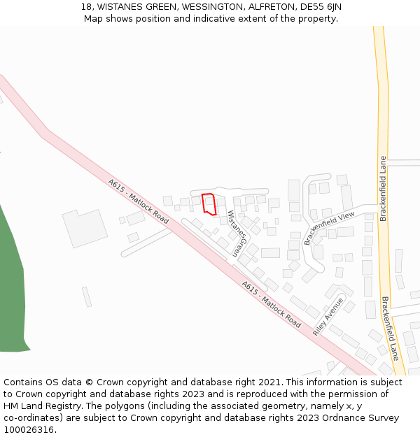 18, WISTANES GREEN, WESSINGTON, ALFRETON, DE55 6JN: Location map and indicative extent of plot