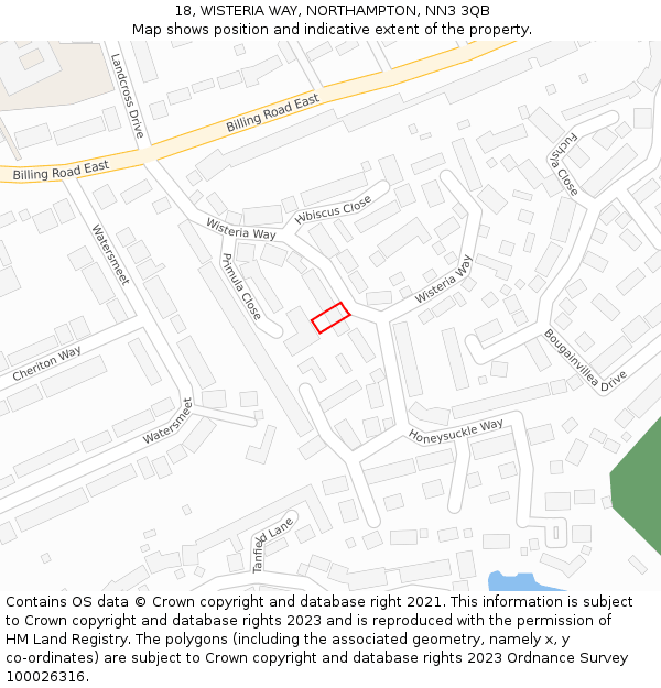 18, WISTERIA WAY, NORTHAMPTON, NN3 3QB: Location map and indicative extent of plot