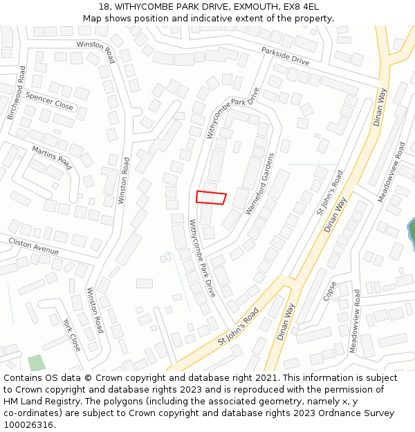 18, WITHYCOMBE PARK DRIVE, EXMOUTH, EX8 4EL: Location map and indicative extent of plot