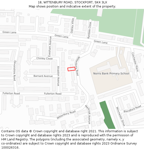 18, WITTENBURY ROAD, STOCKPORT, SK4 3LX: Location map and indicative extent of plot