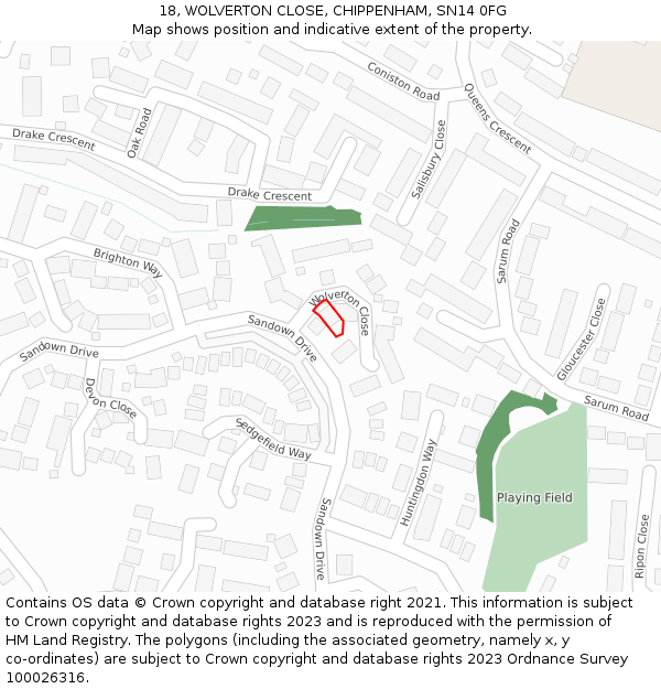 18, WOLVERTON CLOSE, CHIPPENHAM, SN14 0FG: Location map and indicative extent of plot