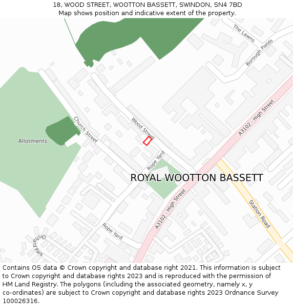 18, WOOD STREET, WOOTTON BASSETT, SWINDON, SN4 7BD: Location map and indicative extent of plot