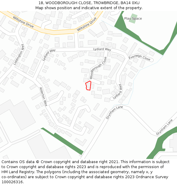 18, WOODBOROUGH CLOSE, TROWBRIDGE, BA14 0XU: Location map and indicative extent of plot