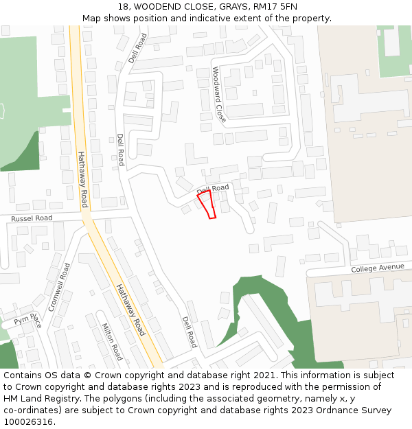 18, WOODEND CLOSE, GRAYS, RM17 5FN: Location map and indicative extent of plot