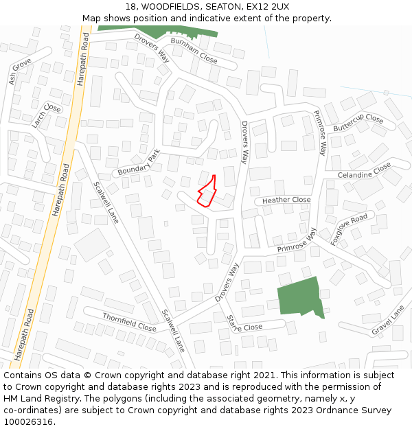 18, WOODFIELDS, SEATON, EX12 2UX: Location map and indicative extent of plot