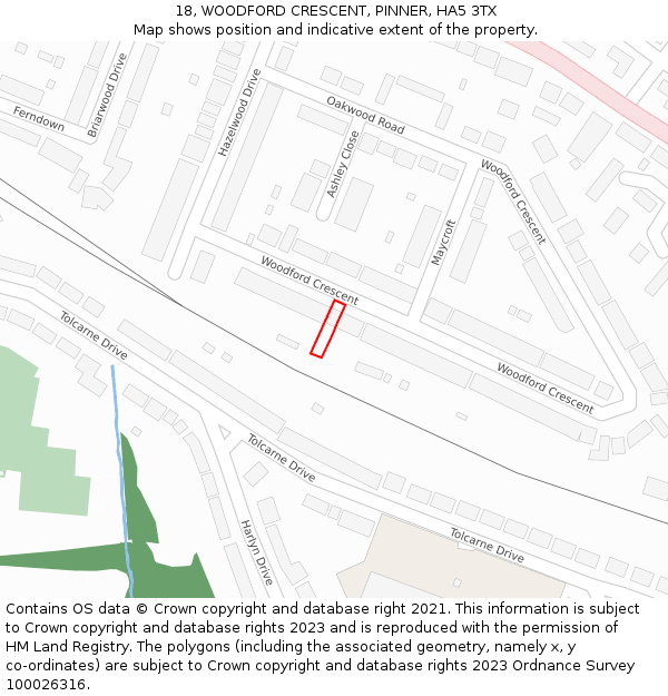 18, WOODFORD CRESCENT, PINNER, HA5 3TX: Location map and indicative extent of plot