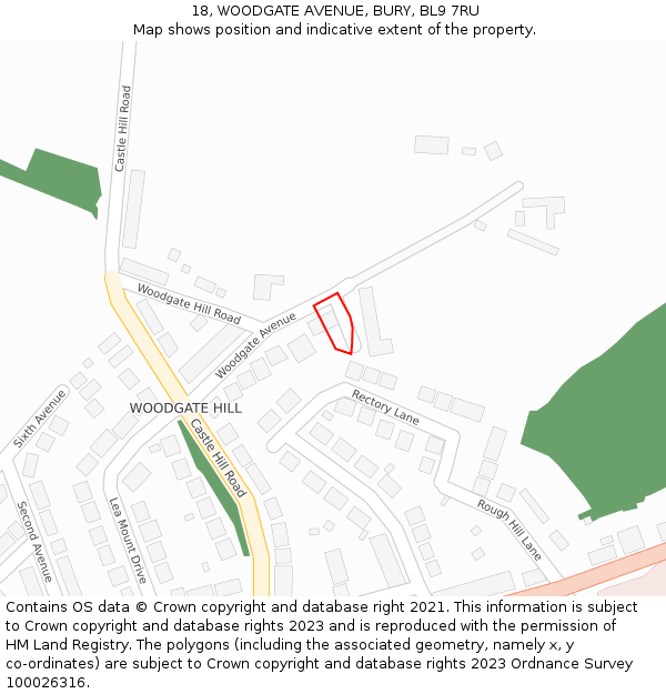 18, WOODGATE AVENUE, BURY, BL9 7RU: Location map and indicative extent of plot