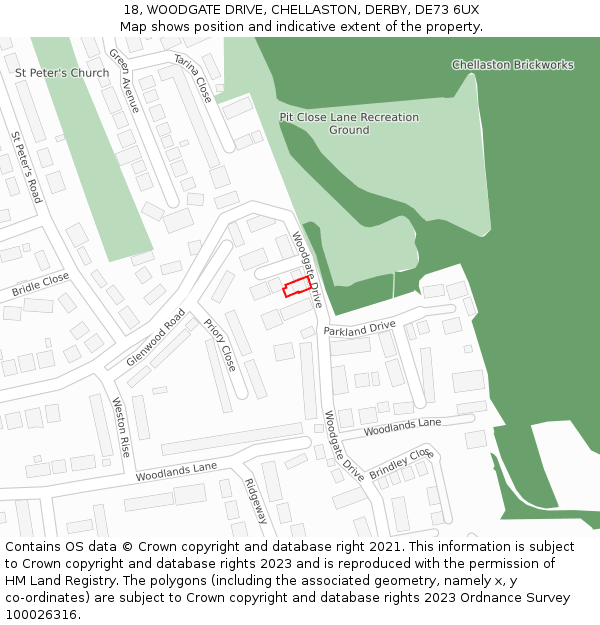 18, WOODGATE DRIVE, CHELLASTON, DERBY, DE73 6UX: Location map and indicative extent of plot