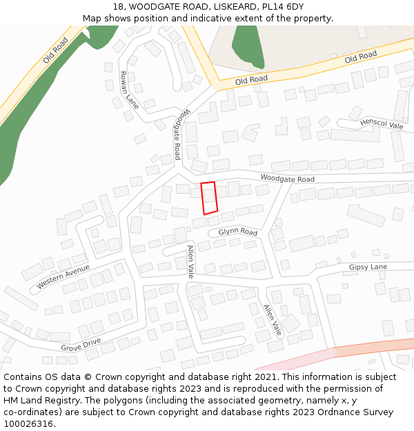 18, WOODGATE ROAD, LISKEARD, PL14 6DY: Location map and indicative extent of plot