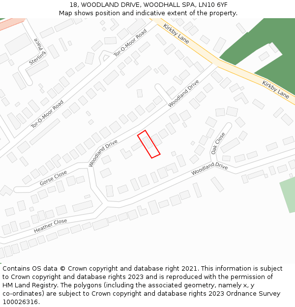 18, WOODLAND DRIVE, WOODHALL SPA, LN10 6YF: Location map and indicative extent of plot