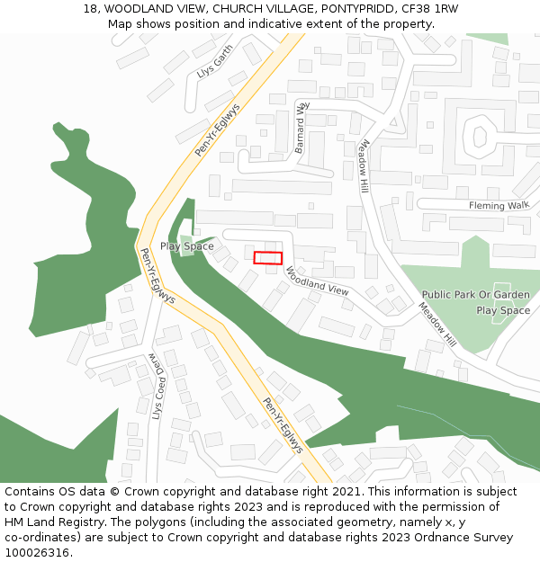 18, WOODLAND VIEW, CHURCH VILLAGE, PONTYPRIDD, CF38 1RW: Location map and indicative extent of plot