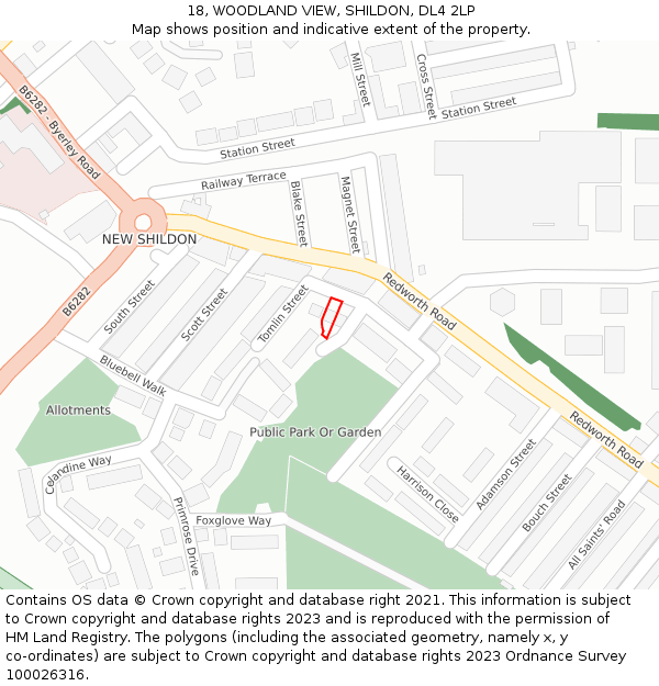 18, WOODLAND VIEW, SHILDON, DL4 2LP: Location map and indicative extent of plot